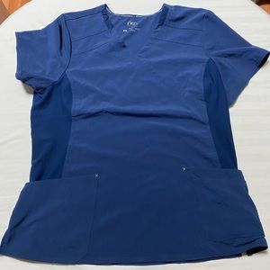 Cherokee Iflex Mock Wrap Knit Panel Scrub Top- Navy